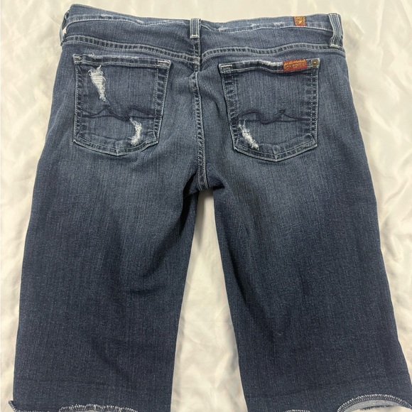 7 For All Mankind Denim Bermuda Shorts 28 Distressed Raw Hem USA Made - Picture 2 of 10